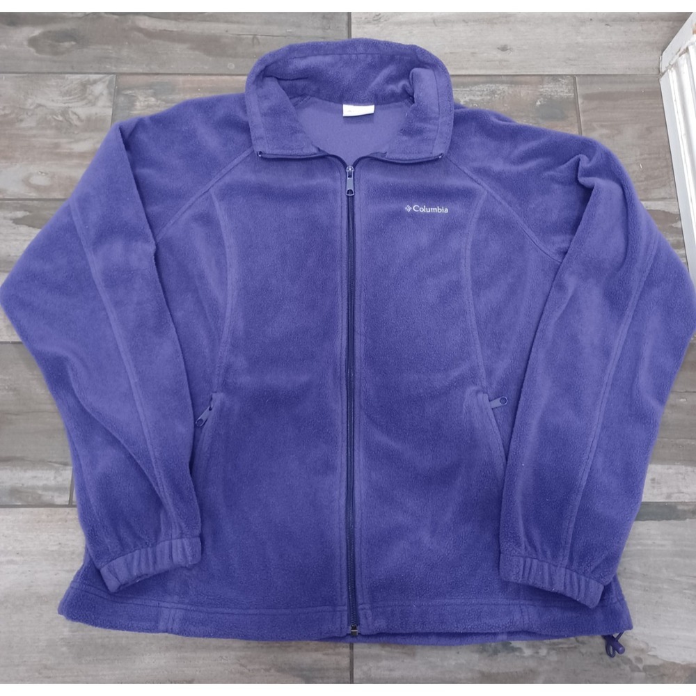Columbia Fleece Sweater Womens XL Purple Full Zip Mock Neck Outdoors Hiking